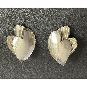 Vintage Sculptural Heart Earrings Silver Tone Clip Ons Valentines Jewelry MCM
